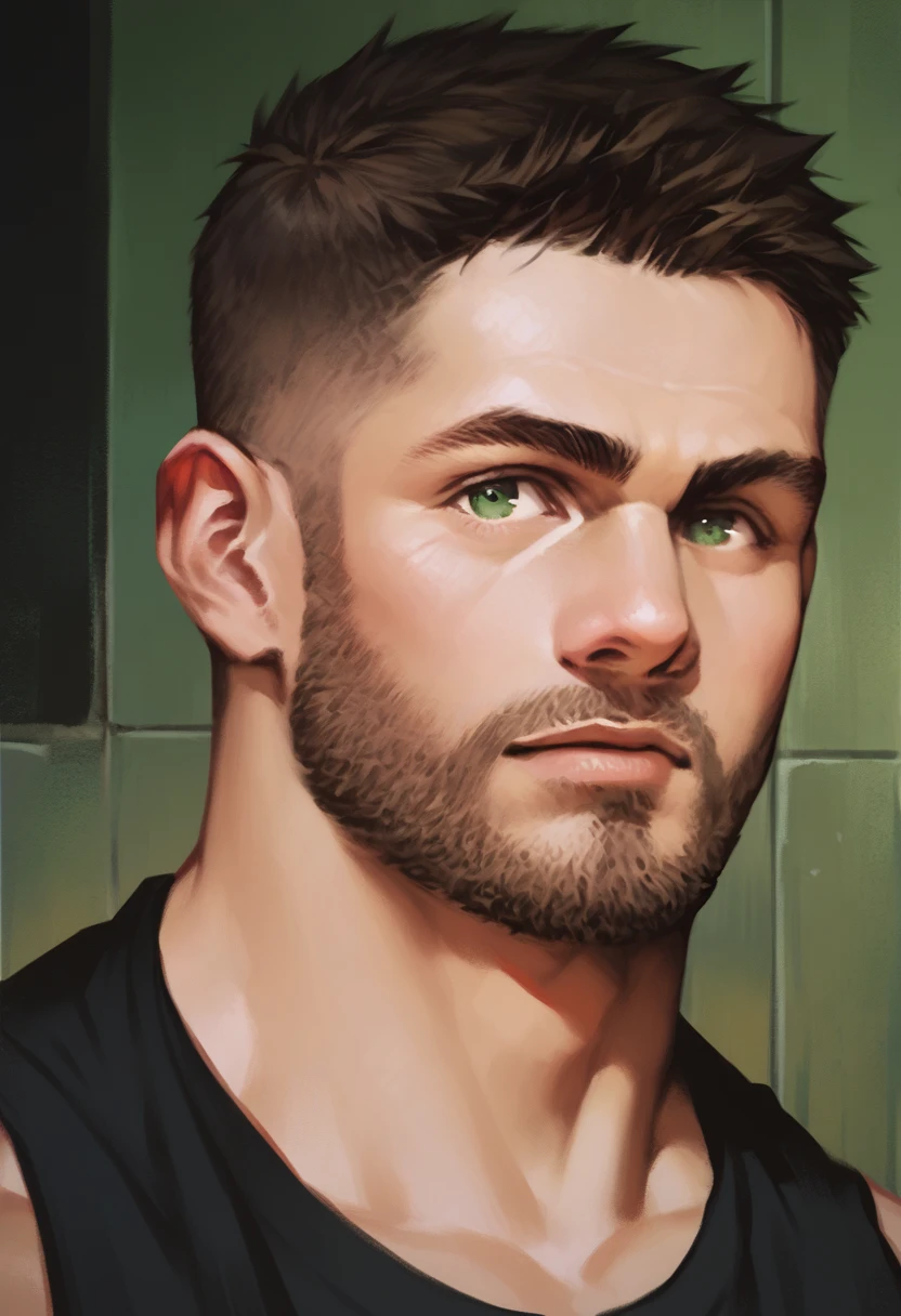 score_9, score_8_up, score_7_up, score_6_up, seamus, 1boy, male focus, solo, facial hair, beard, green eyes, short hair, brown hair, tank top, realistic, black tank top, upper body, shirt, looking at viewer, portrait, muscular<lora:EMS-417275-EMS:0.700000>, <lora:EMS-402186-EMS:0.700000>, <lora:EMS-431591-EMS:0.700000>