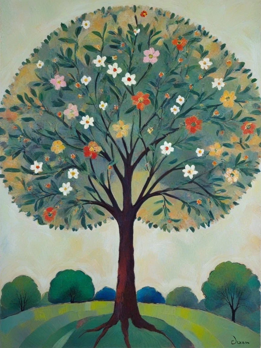 <lora:DunnXL:1> dunn, traditional media, abstract, painting (medium), tree, flower