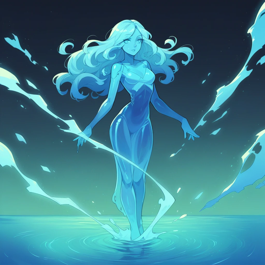 score_9, score_8_up, score_7_up, score_6_up, score_5_up, score_4_up, BREAK, 
elemental \(creature\), 1girl, solo, water elemental, neon water, glowing, futuristic, flowing hair, advanced technology, ethereal, standing, liquid body, serene, blue hues, dynamic pose, aquatic, high-tech, translucent skin
<lora:elementals_v2:1>