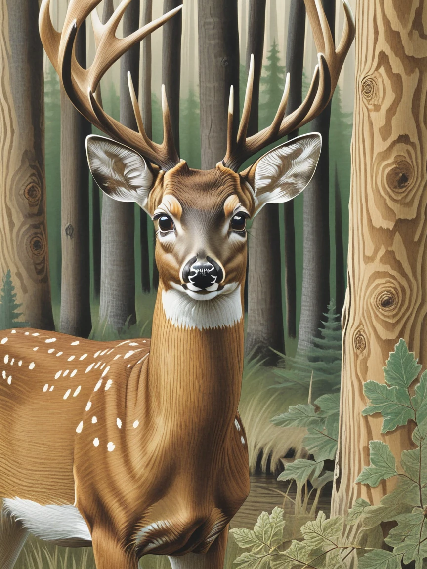 <lora:s34nXL:1> s34n, outdoors, traditional media, animal focus, scenery, woodgrain deer