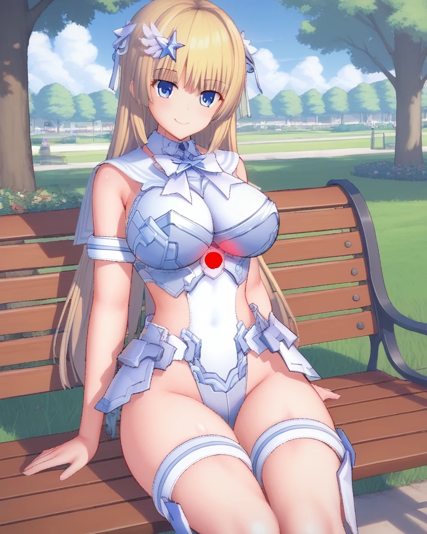 <lora:luminaria:0.9>,luminaria,blonde hair,hair ornament,red jewel,large breasts,curvy,
leotard,armbands,sailor collar,thigh strap,thigh straps,bare legs,chest bow,waist armor,
1girl,solo,
sitting,on bench,
park,outdoors,scenery,
smile,
BREAK, score_9,score_8_up,score_7_up,source_anime,best quality,masterpiece,uncensored,detailed eyes,<lora:add-detail-xl:0.7>