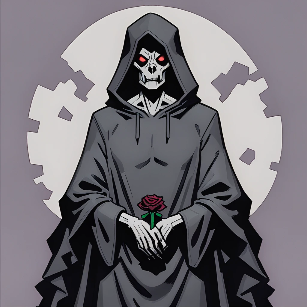 s_darkcore style, grim reaper in hooded robe, holding a rose