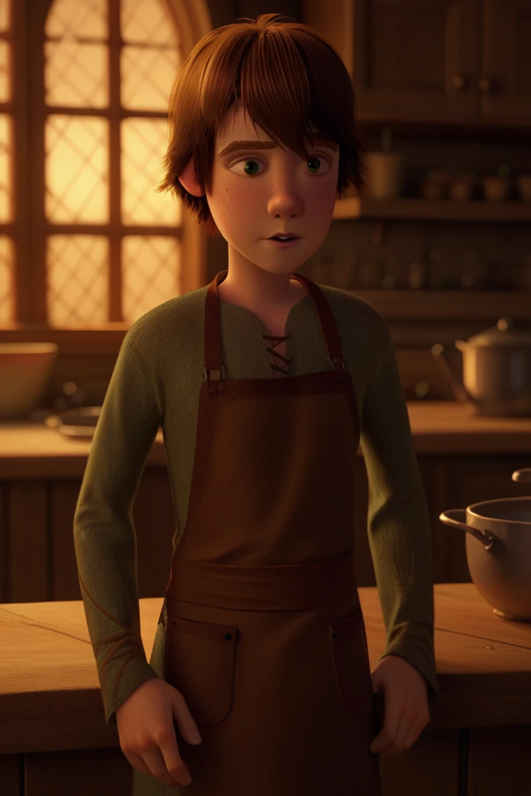 score_9, score_8_up, score_7_up, score_6_up, masterpiece, best quality, amazing quality, best aesthetic, absurdres, intricate details, detailed face,
hiccup, brown hair, green eyes, solo, short hair, apron, shirt, indoors, brown eyes, green shirt, long sleeves<lora:EMS-436752-EMS:1.000000>