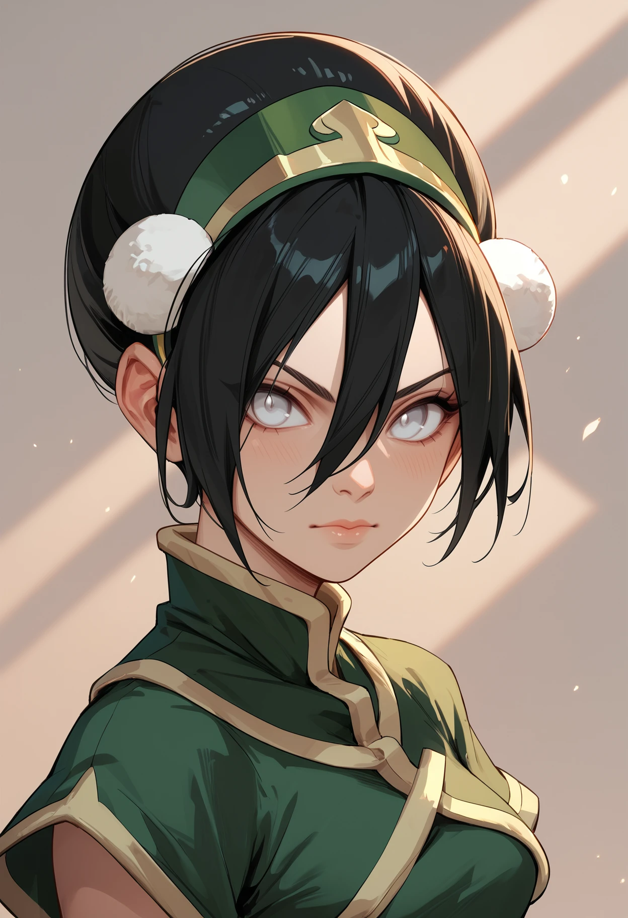 score_9_up, score_8_up, score_7_up, toph_bei_fong, avatar_legends, 1girl, black_hair, white eyes