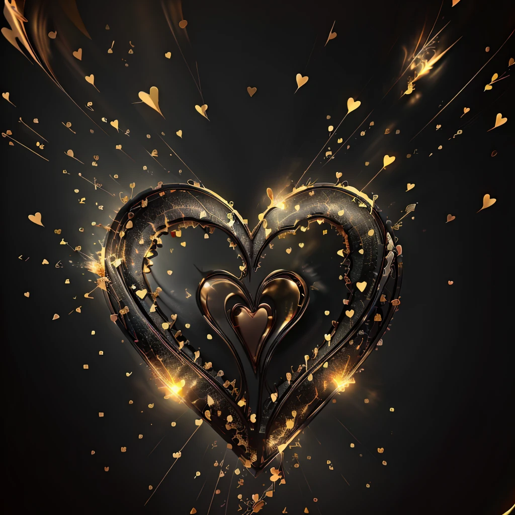 black background, no humans, simple background, still life, black and gold heart, breaking, light particles, blk_&_gold, evang, black and gold <black and gold_epoch_7:1>