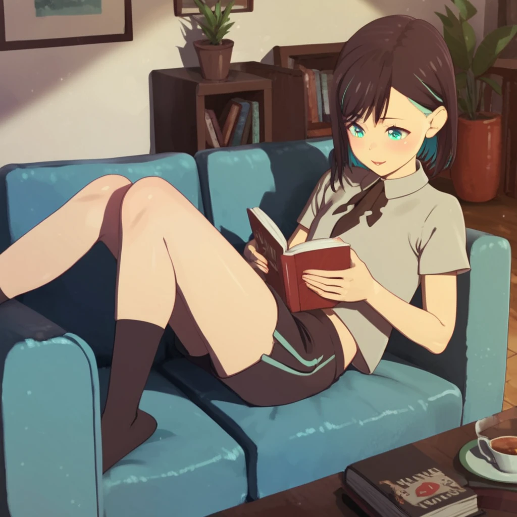 score_9, score_8_up, score_7_up, score_6_up, score_5_up, score_4_up, source_anime, , Iyo, living room, couch, recline, reading book