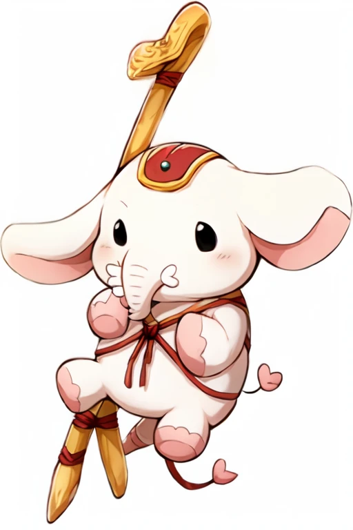 Paomi,long ears,elephant,white skin,heart tail,carrying ruyi,tied up,<lora:Paomi:1>,