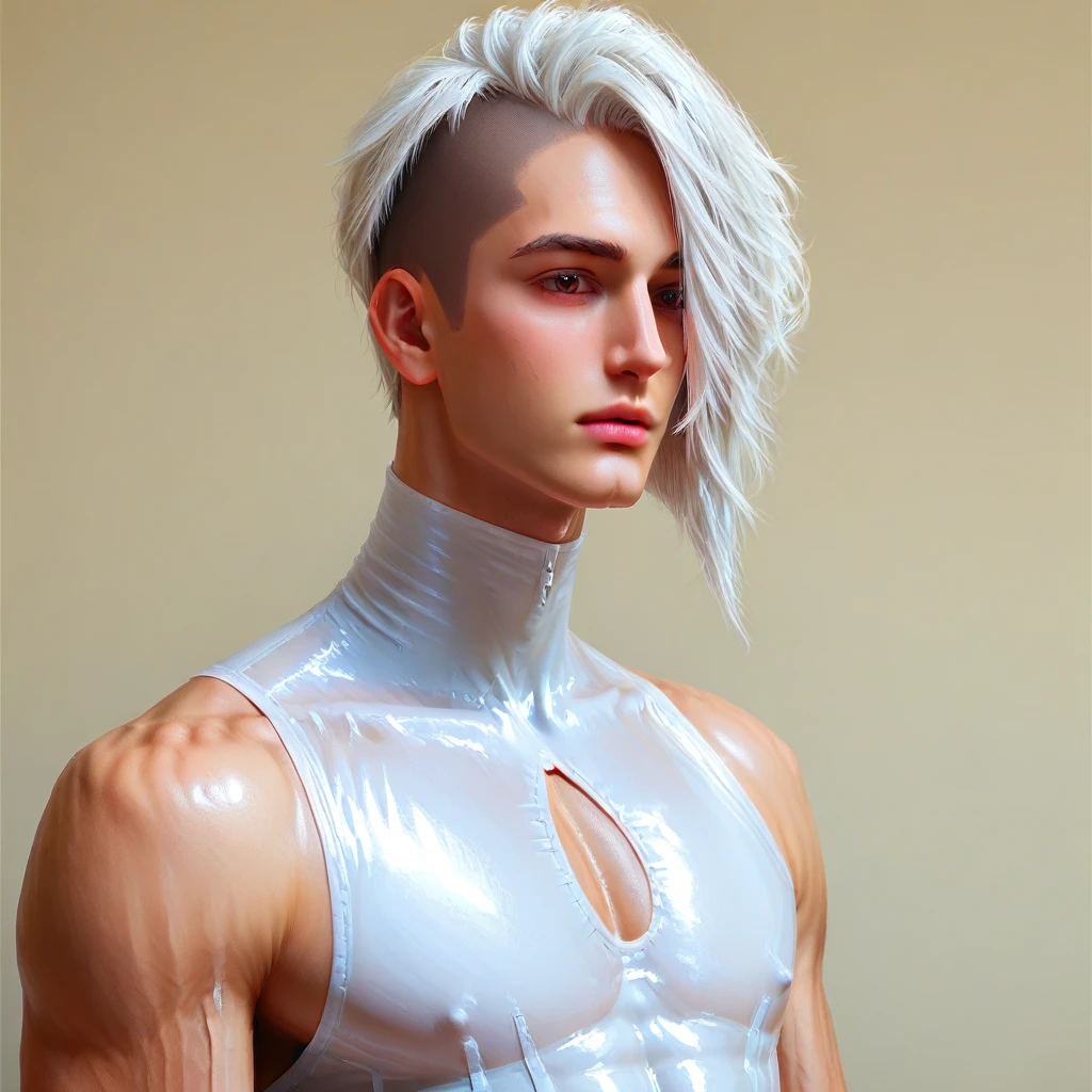 1 boy, realistic, with chain in boddy, detailed skin, detailed face, highligt image, perfect, robo, muscle,