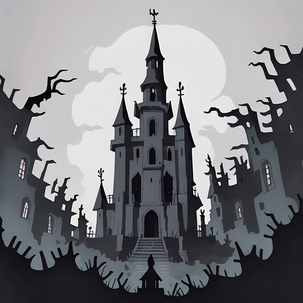 s_darkcore style, gothic cathedral, scary town, hell scenery, flames, 