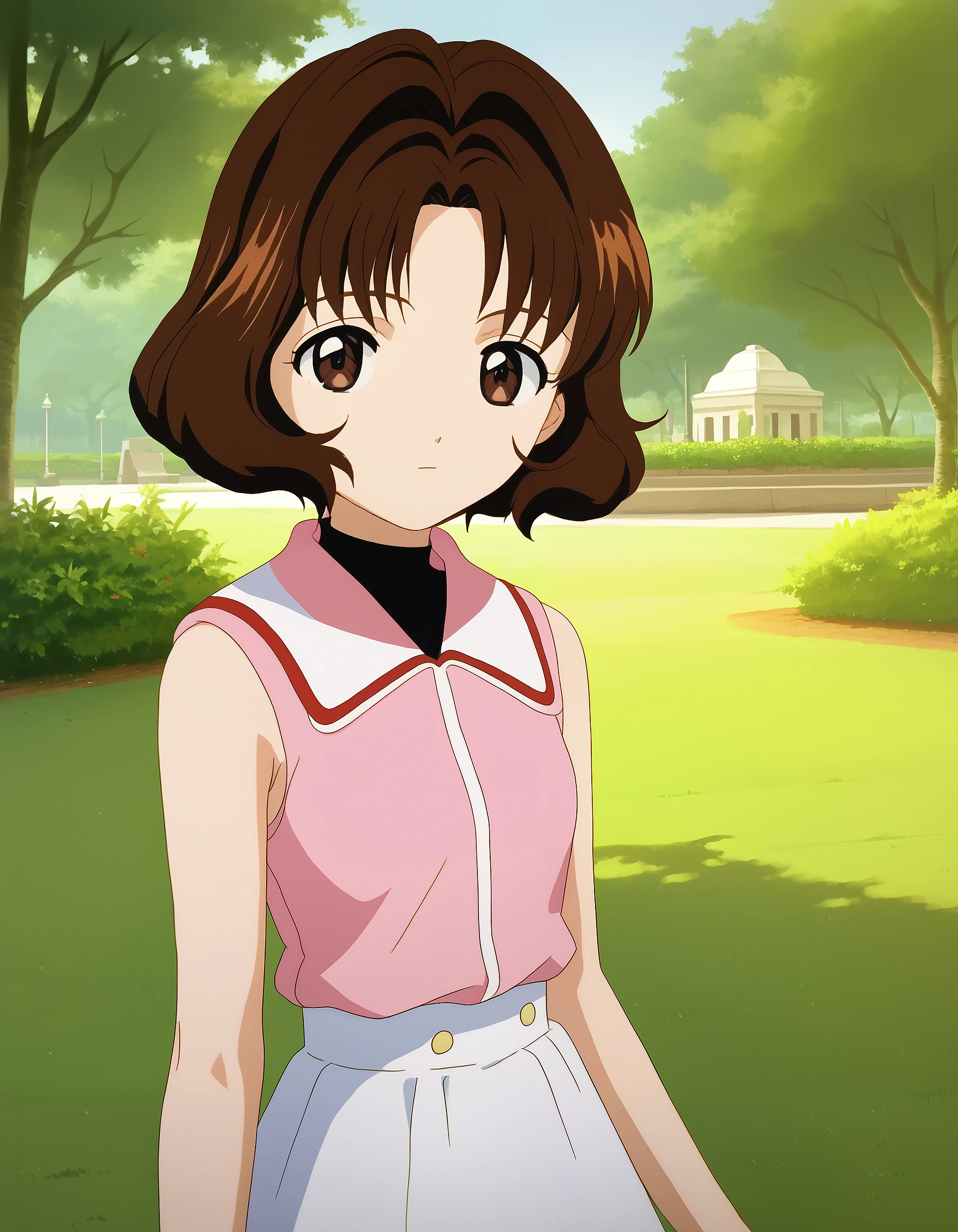 score_9, score_8_up, score_7_up, masterpiece, absurdres, source_anime, perfect anatomy,

1girl, solo, RikaSasaki, brown hair, short hair, bob cut, brown eyes,
pink blouse, sleeveless, white skirt,

good_hands,

outdoors, park, looking at viewer, cowboy shot,