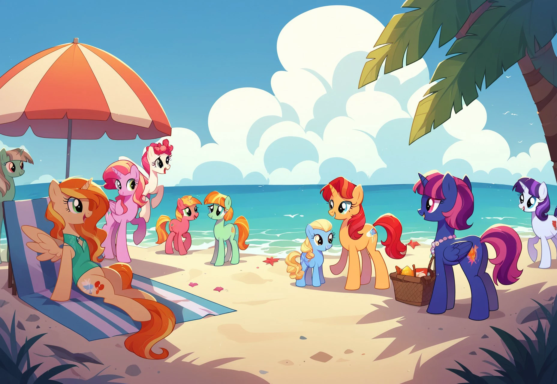 score_9, score_8_up, score_7_up, source_pony, multiple girls, 6+girls, beachparty