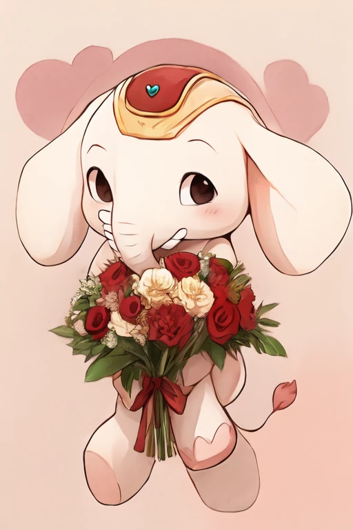 Paomi,elephant,wihte skin,heart tail,holding bouquet,<lora:Paomi:1>,