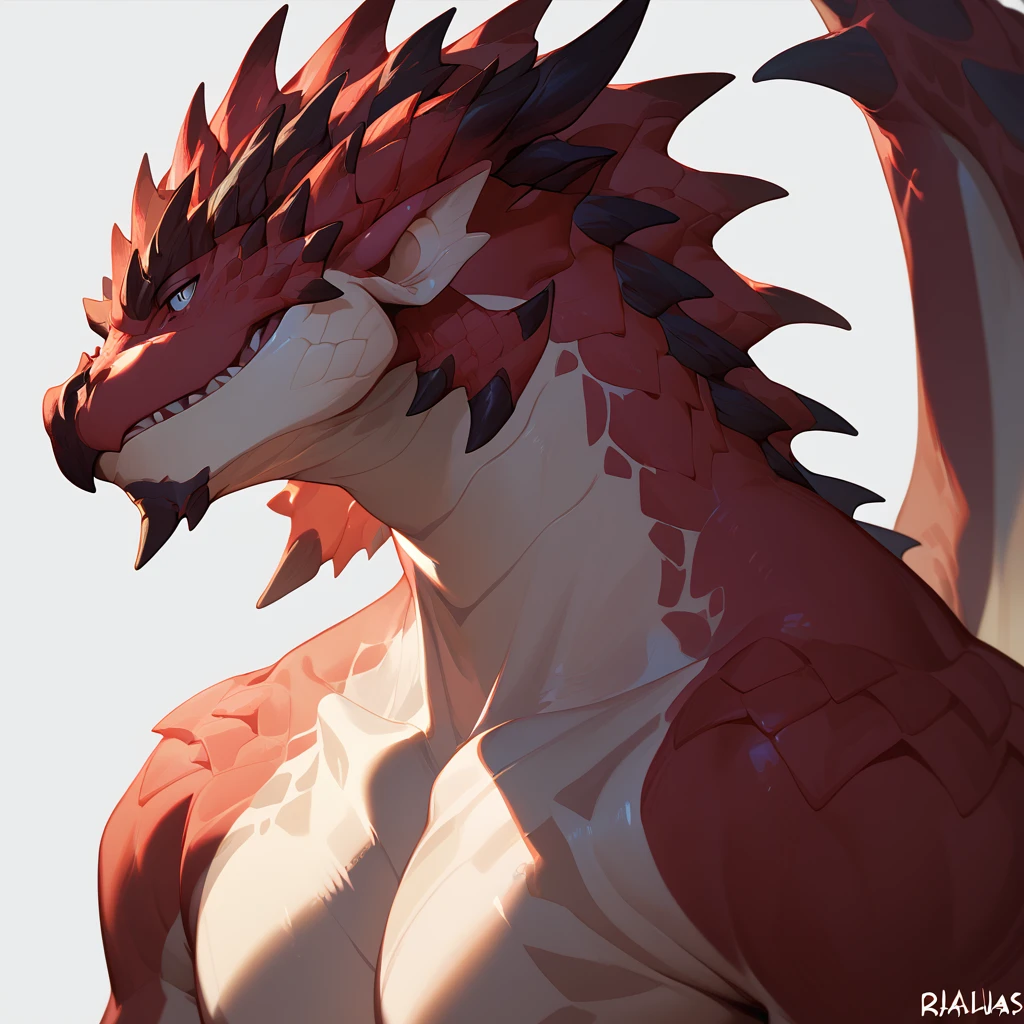 zPDXL,
character design,standing,upper body,nude,
anthro,male,dragon,5fingers,solo,Rathalos,
(white background:1.1),<lora:Rathalos-XL-000004:1>,red scales,