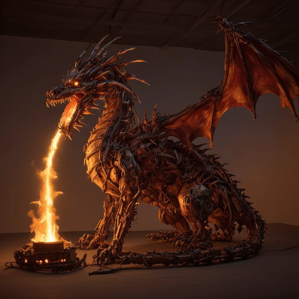 mechanical dragon breathing fire