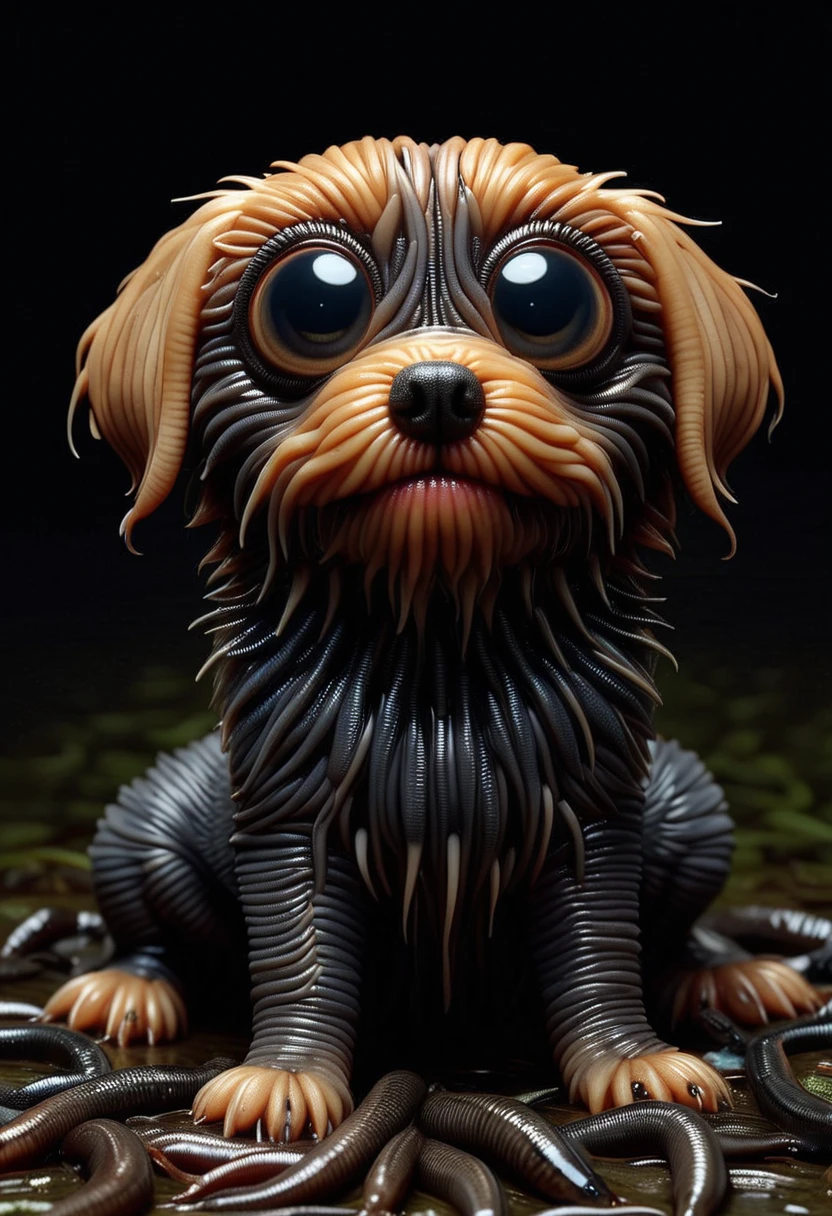 L33CH3S, a cute dog is made of leeches, detailed face, (big eyes:0.9), detailed eyes, ,Masterpiece,best quality, raw photo, realistic, very aesthetic