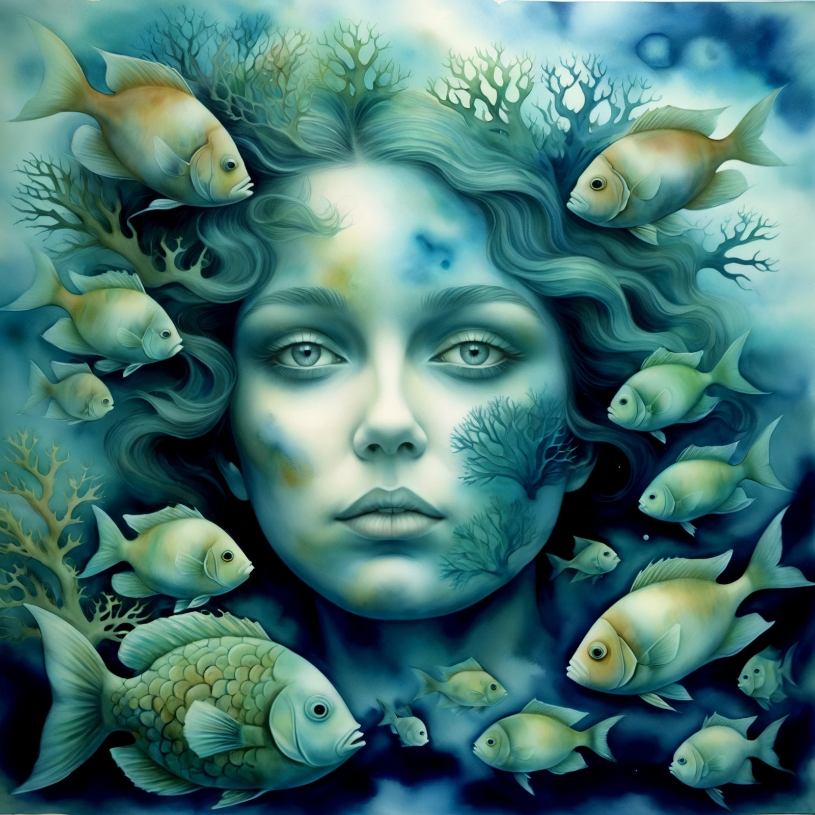 Face, floating, ocean, coral, fish. Blue hues. Muted colors.

Airbrush painting.Soft dreamy watercolor. Airbrush painting.

<lora:Confuxion01_CE_SDXL:1> cnfuxnXE

