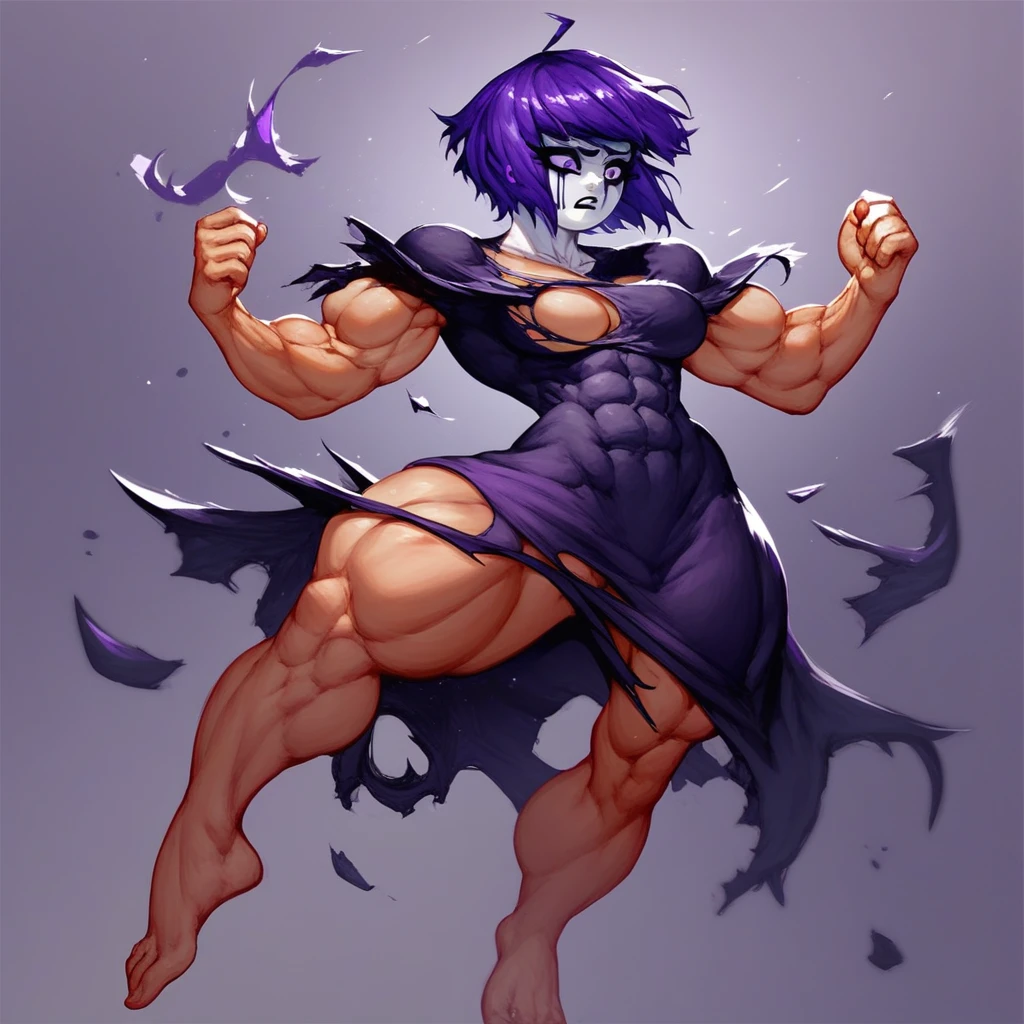Mai Shiranui, ninomae hair, ninomae tentacles, raikou catsuit, felicia body, Yamato horns, gigantic muscular body, 4 arms, full body.