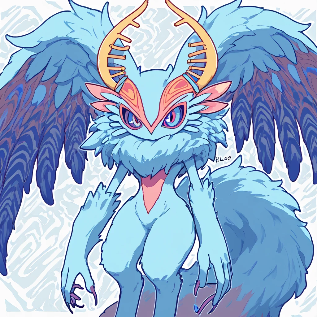 solo, (thick lineart:1)
 <lora:KirbyJP:1>
 <lora:Elfilis:0.8> Fecto Elfilis, blue fur, multicolored eyes, head wings, colored sclera, fluffy tail