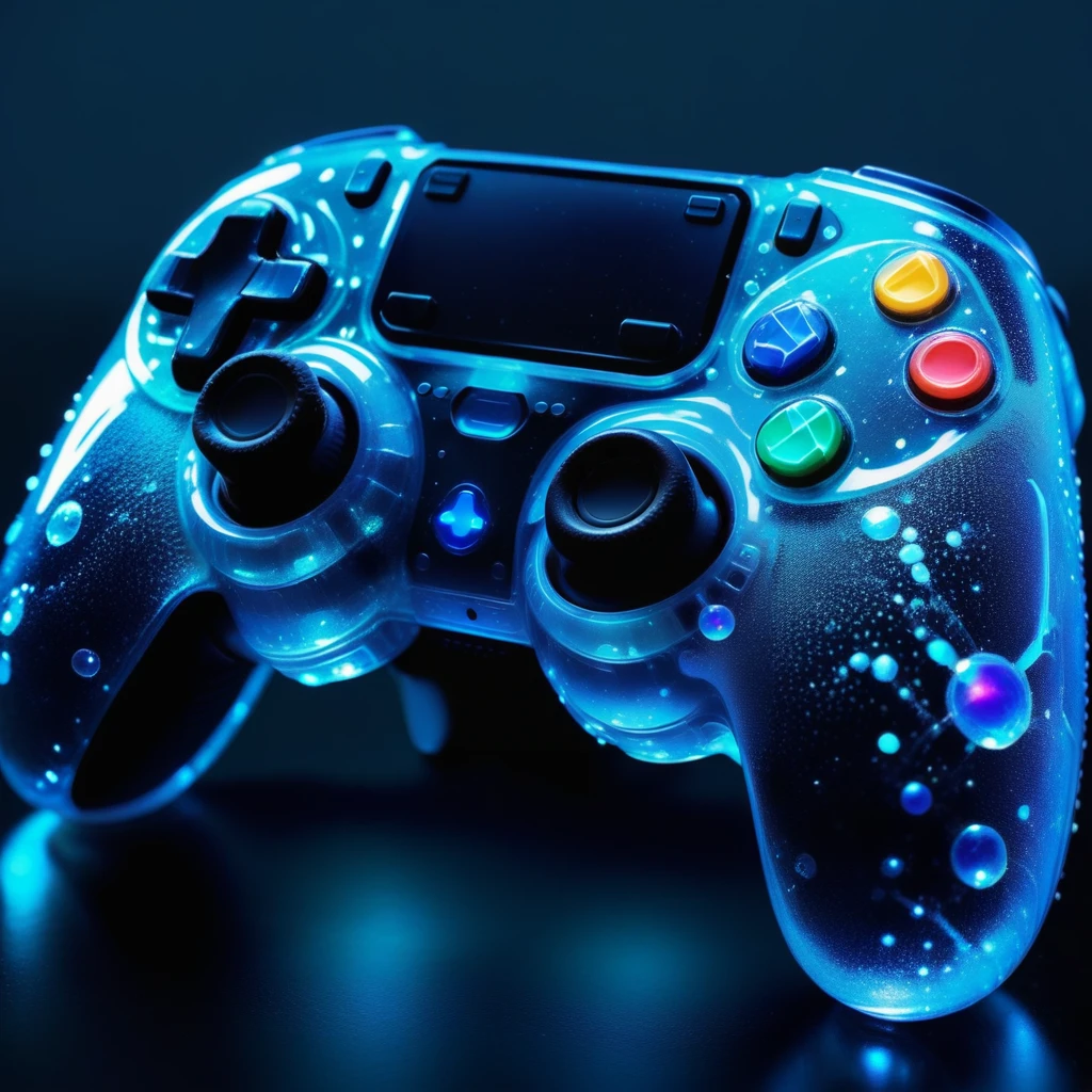 a gaming controller made out of Jed-Bwtrspkl,  <lora:BioWaterSparkleStyle:1>