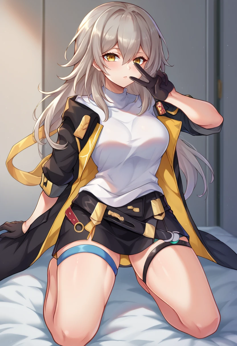 score_9,score_8_up,score_7_up BREAK <lora:stelle:0.9>,stelleSDXL,1girl,long hair,skirt,shirt,yellow eyes,hair between eyes,jacket,yellow eyes,white shirt,grey hair,open clothes,black gloves,belt,miniskirt,black skirt,coat,black jacket,thigh strap,room,room background,cowboy shot,kneeling, v