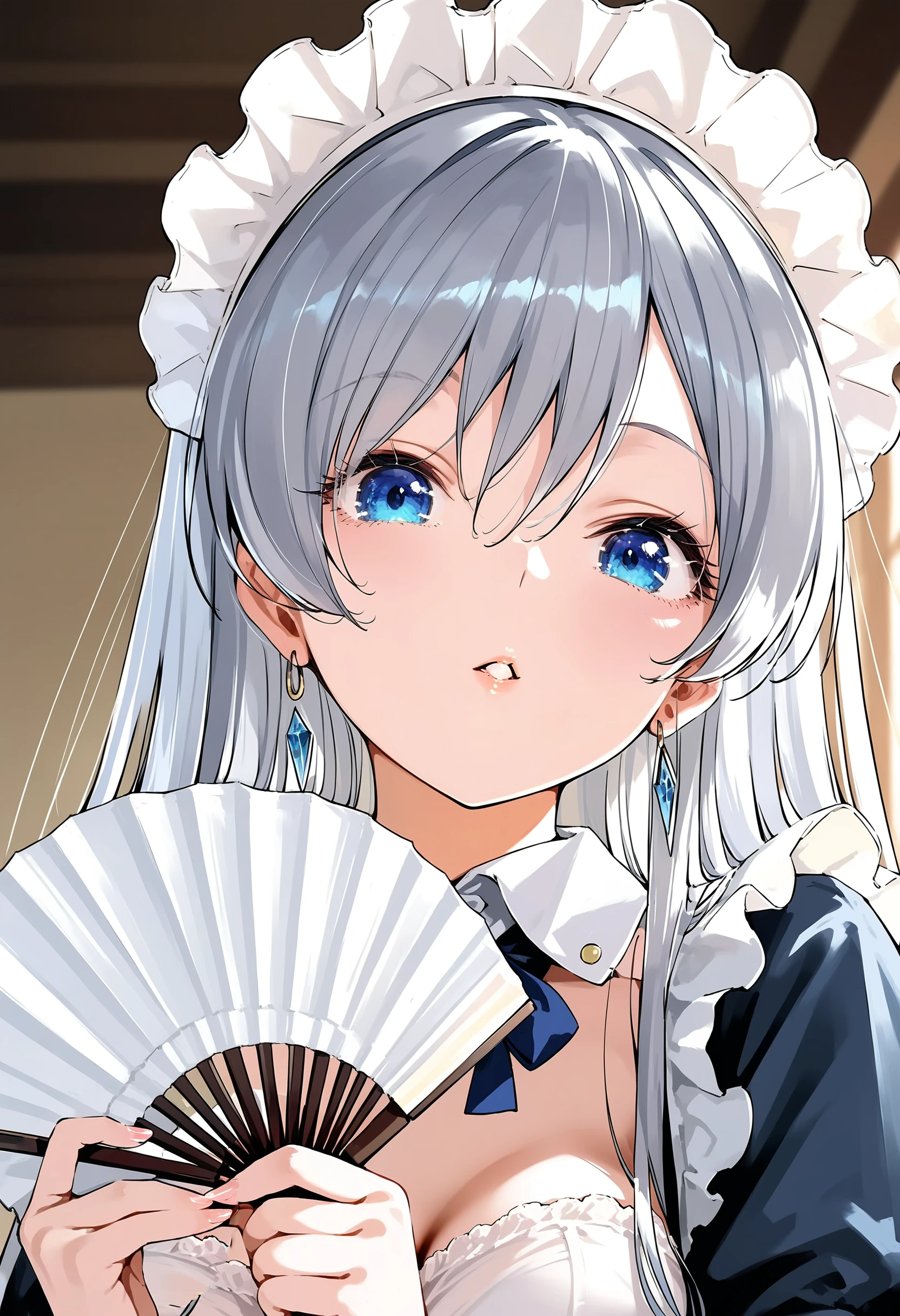 score_9, score_8_up, score_7_up,source_anime,rating_explicit,uncensored,anatomically correct,best perspective BREAK
<lora:sensu_Pony_V1.0:1> sensu, hand fan
<lora:lihua:0.8> lihua, maid headdress,silver hair, blue eyes, long hair, 1girl,oval face, parted lips,