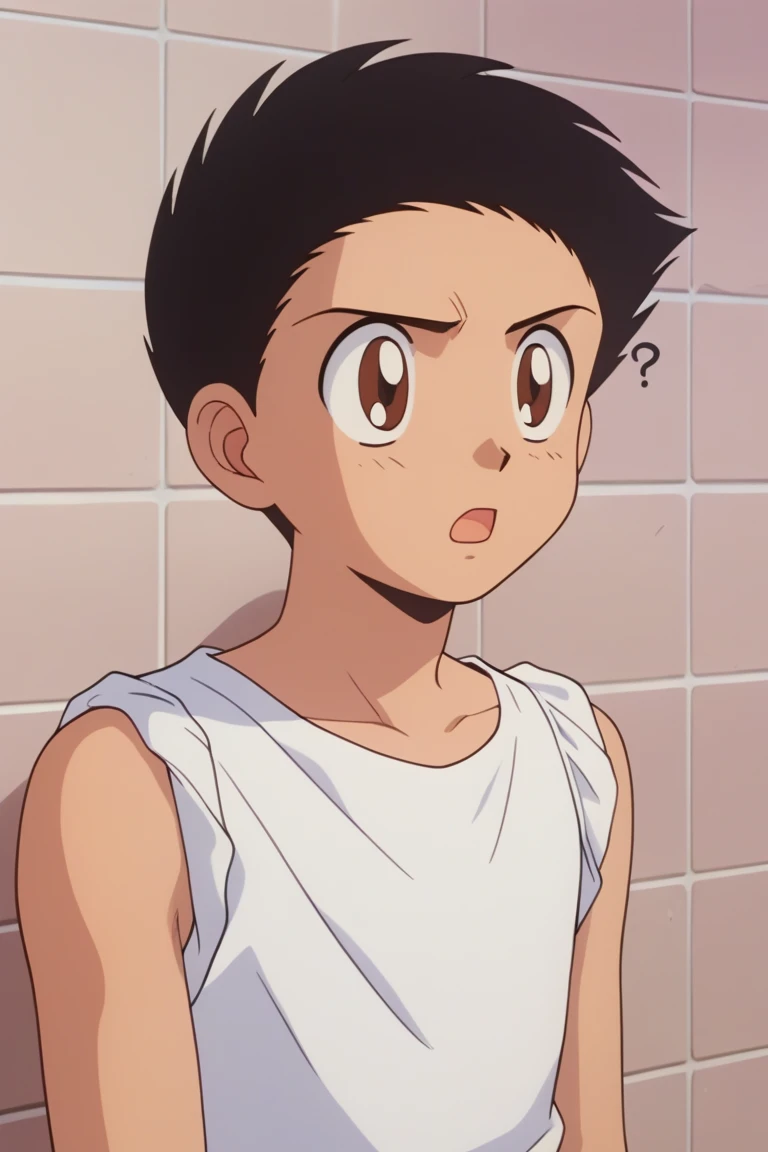 score_9, score_8_up, score_7_up, score_6_up, masterpiece, best quality, amazing quality, best aesthetic, absurdres, intricate details, detailed face,
source_anime, hiroshi tateno, black hair, brown eyes, white shirt, sleeveless, 1boy, male focus, solo, ?, male *****, shirt, short hair, upper body, meme, open mouth, tiles, confused<lora:EMS-432604-EMS:0.700000>