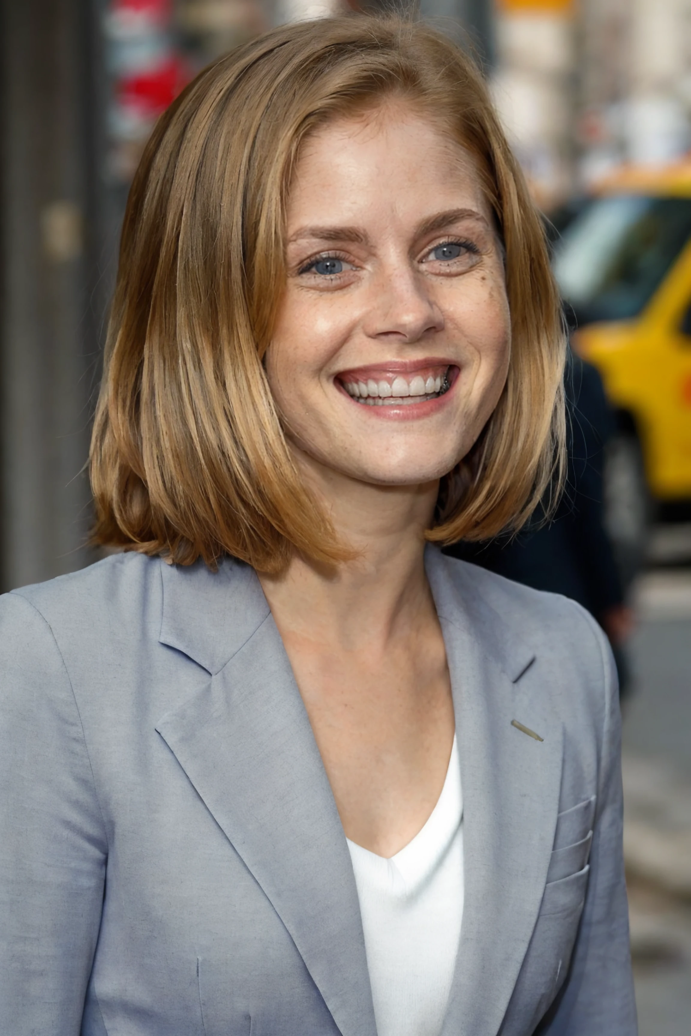 1girl, portrait shot, A stylish woman with short hair, wearing a fashionable blazer and smiling confidently with teeth, set against a modern city background, (depth of field), detailed face, (photorealistic, absurdres, best quality, masterpiece:1.4), (high detailed skin:1.3)
 <lora:aa74_20s_us_lora_v01:1> aa74, blonde hair, blue eyes