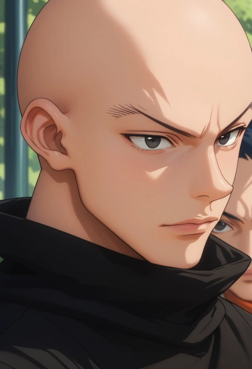 score_9, score_8_up, score_7_up, source_anime, rating_safe, Hanunter, 1boy, male focus, anime screencap, bald, black eyes,