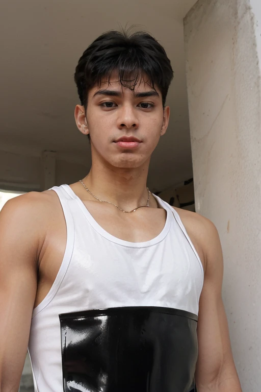 (masterpiece, intricately detailed, highest resolution, best quality:1.2), (doujin), a cocky jordan_torres Instagram influencer, buzz cut, a 24 y.o muscle stud with a muscular physique sitting on a chair with black eyes,dark-skinned male, clean shaven, wearing a ((open jacket, big chains, chav, armbands)), ((excessive cum)) ((cum on body)) (cum drip), flaccid penis,saggy balls,hairy chest,vascular,muscle striations,soft light,fantastic realism, colth