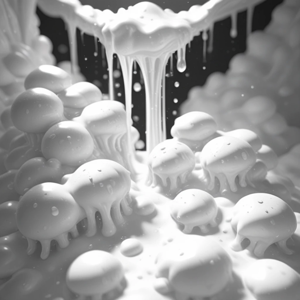 whiteslime, water, mushroom, pokemon (creature), light particles, waterfall, cum, from behind, scenery, sky, white slime, jellyfish