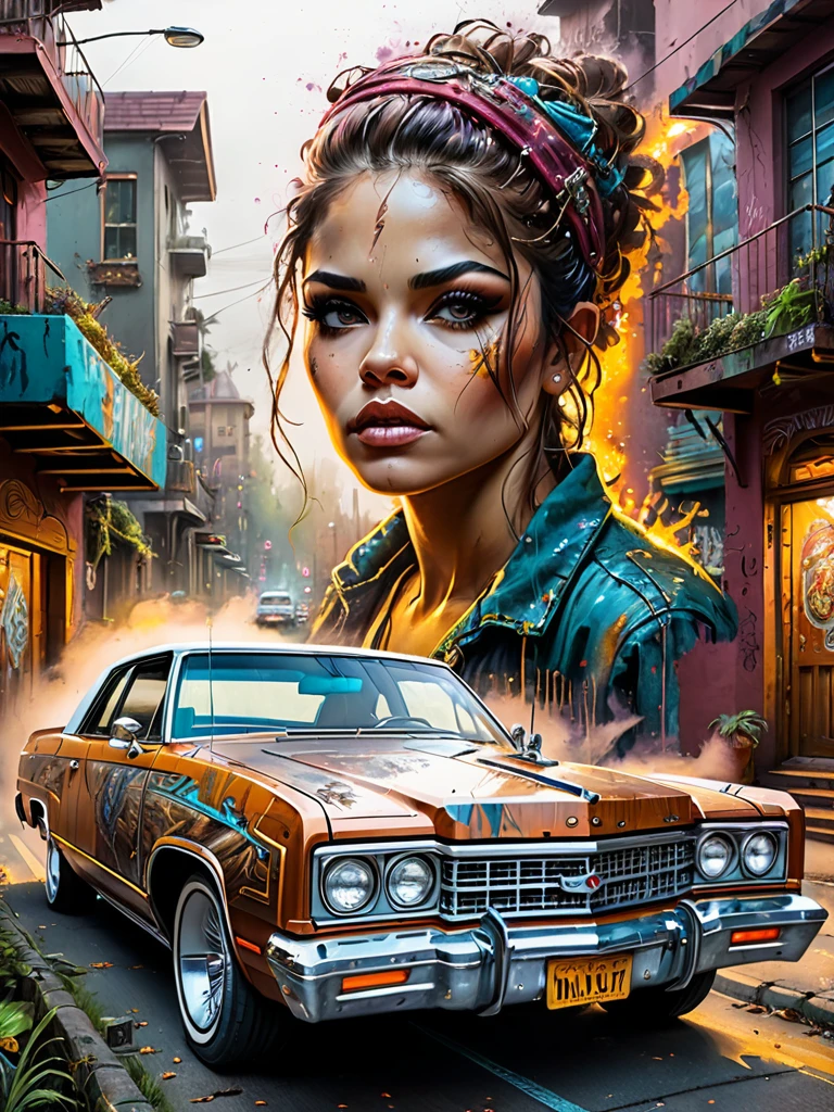 <lora:SS02ImpressionisticPainting_Hap_XL:1>,Thomas Kinkade style, Awe-inspiring painting of Awe-striking modern lowrider, create the Liminal Aetherpunk style, specified, looking surprised, art by Carne Griffiths and made no Russian using graffiti airbrushing techniques, centered in an epic, awe-inspiring scene, approaching perfection with dynamic composition, sharp focus, accent lighting, high definition, bright paint colors contrasting, highly detailed, concept art, smooth textures, artstation aesthetics, by Squal92i.