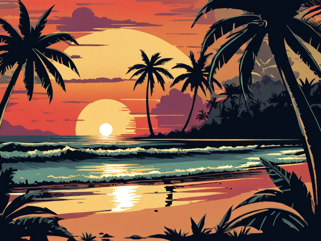 Angst design tropical beach at sunset