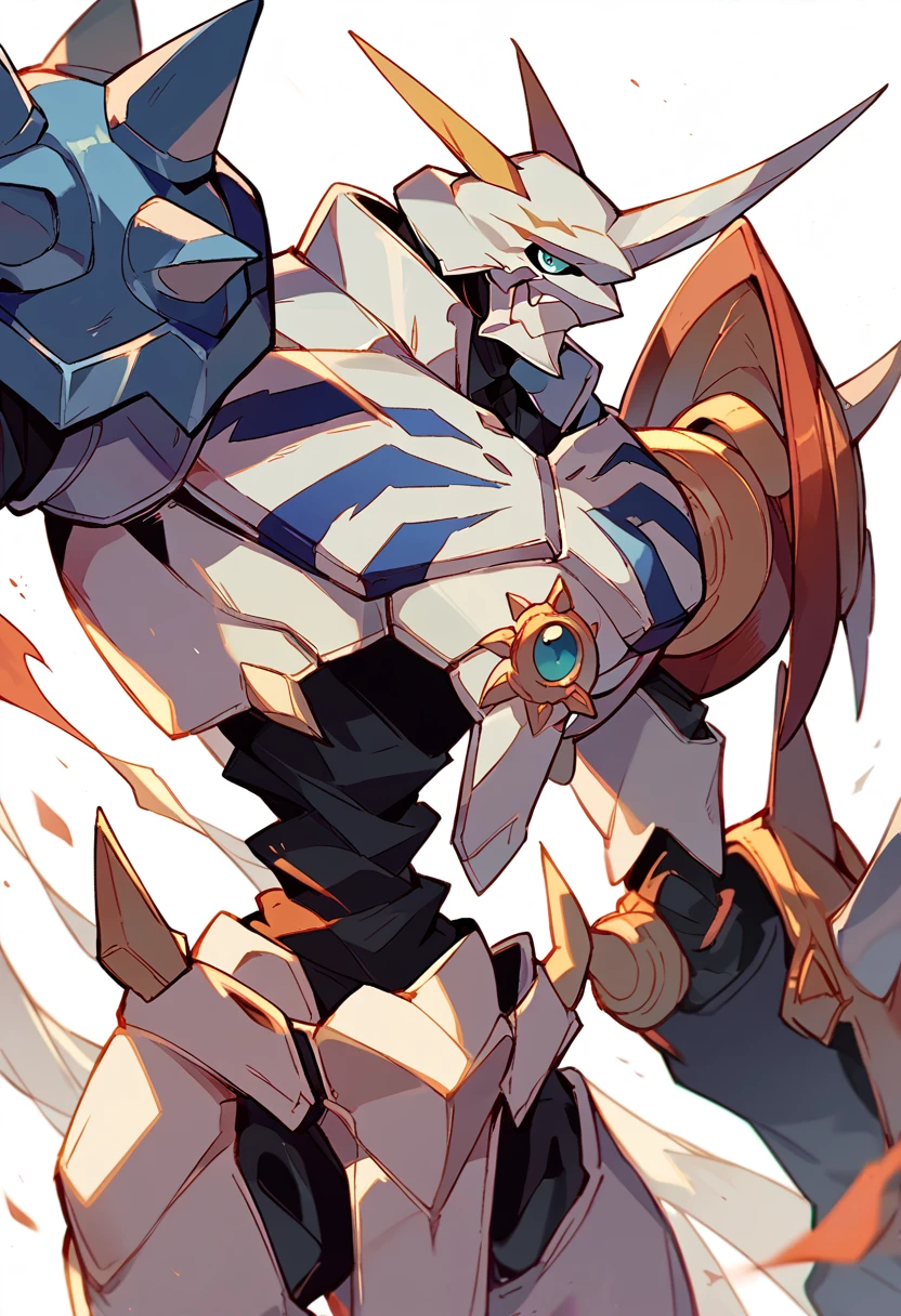 score_9, score_8_up, score_7_up, score_6_up, source_furry, solo, dof,  half-length portrait, white background,  <lora:DIGIMON_OMNIMON:1> omegamon, omnimon, digimon (creature)