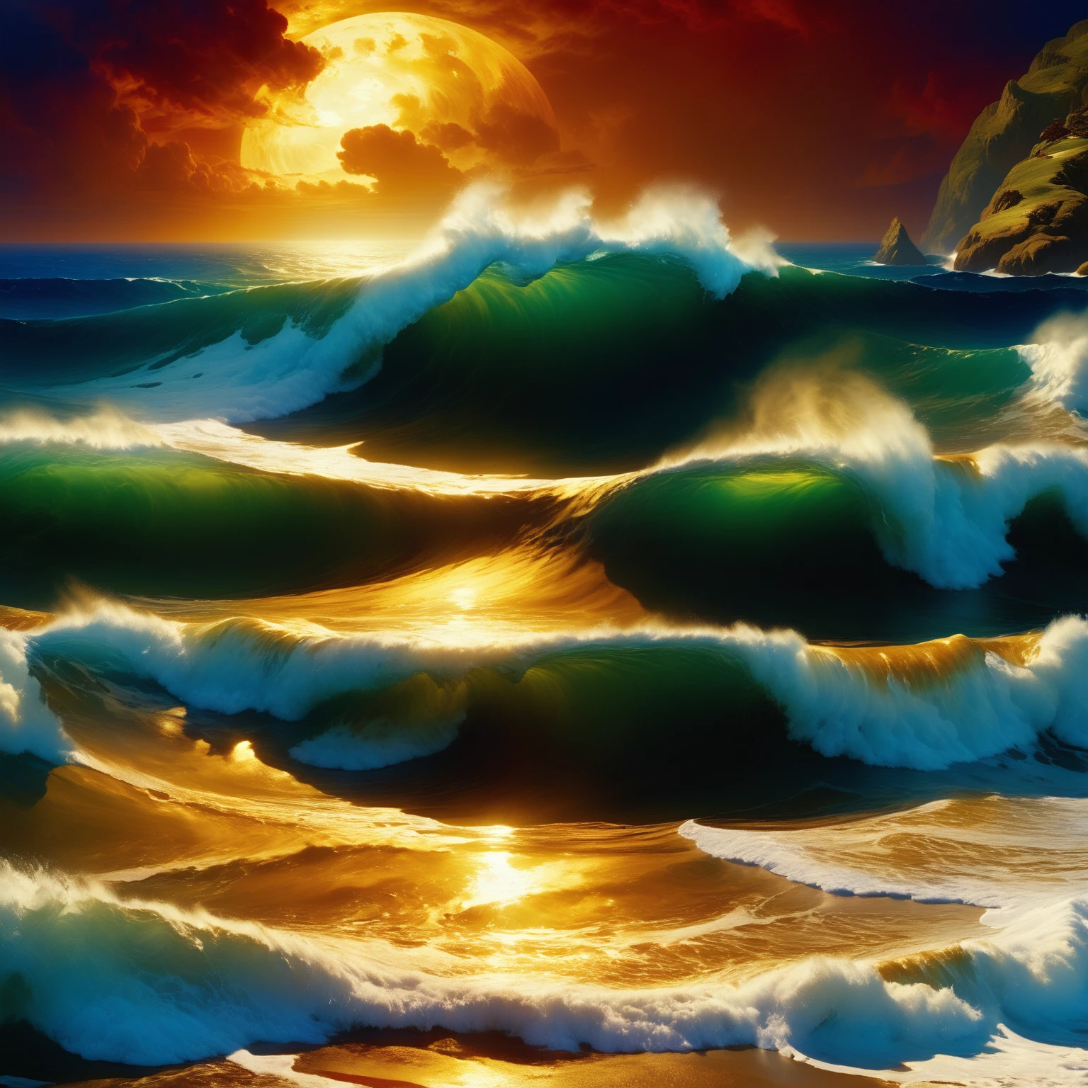 Jed-FanSea, <lora:FantasySeascapes:1>, <lora:Jedtailer:0.5>, painting, Golden ratio, Unforgettable "The Underworld of seascape", equirectangular 360, art by Edward Moran, (Emil Carlsen:1.0) , Anime screencap, Kodak portra, luxurious, advanced cinematic perfect light, intense, elegant, located artistic