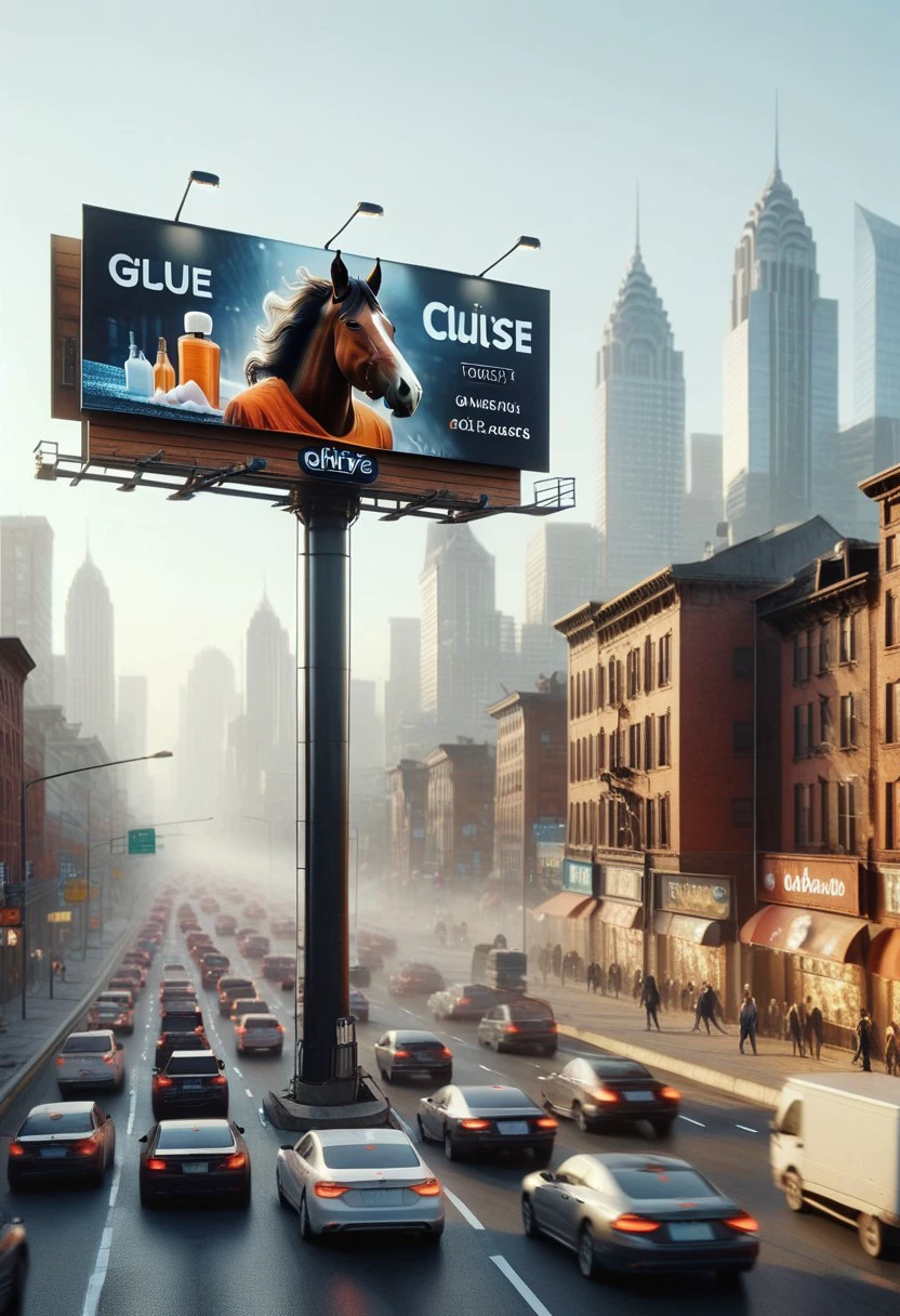 score_9, score_8_up, score_7_up, b1llb0ard, sign,  BREAK
1boy, furry, anthro horse, white glue, glue bottle, white fluid, ((glue)), BREAK
cars, traffic, buildings, city