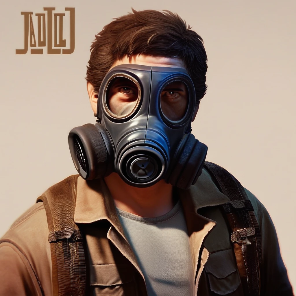 score_9, score_8_up, score_7_up, score_6_up,   Joel-Miller, TLOU, 1boy, solo, short hair, brown hair, brown eyes, jacket, upper body, male focus, artist name, mask, brown jacket, realistic, gas mask, general