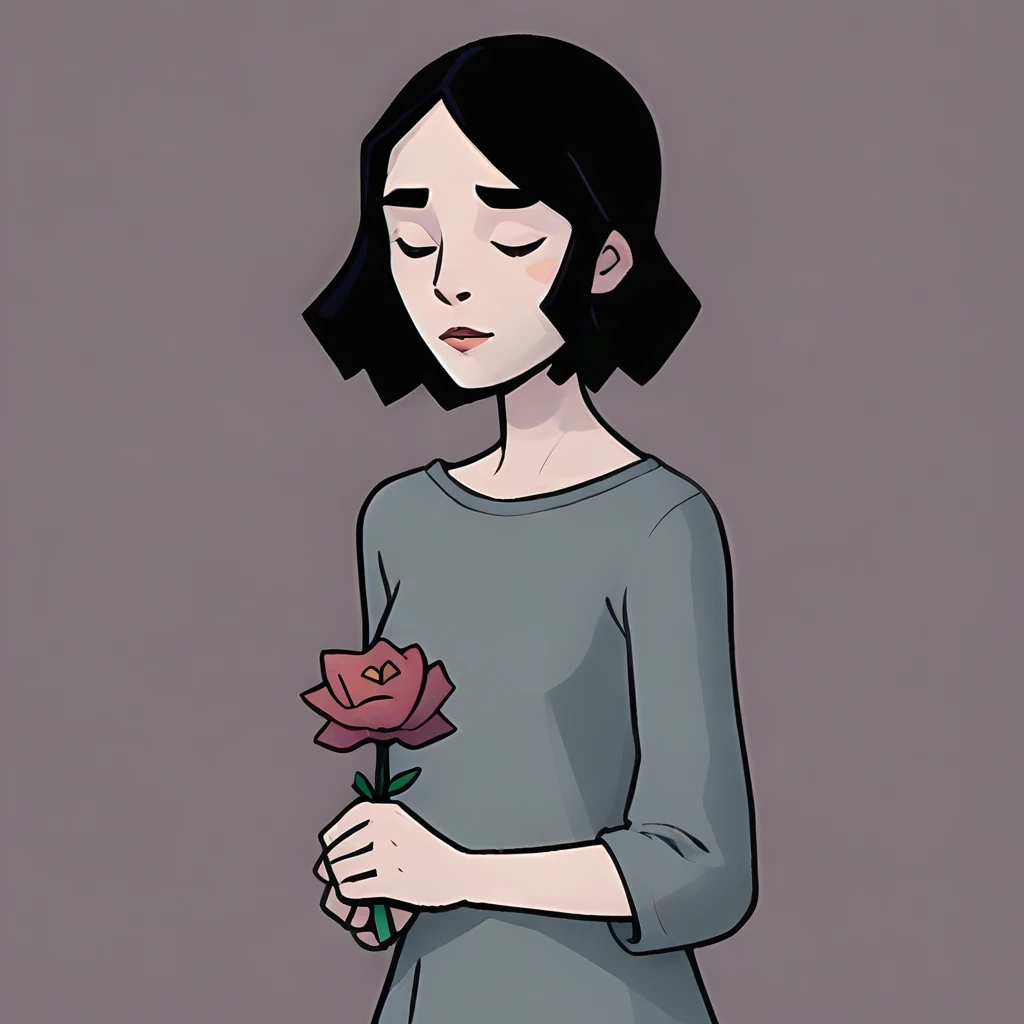 s_darkcore style, a girl holding a flower,