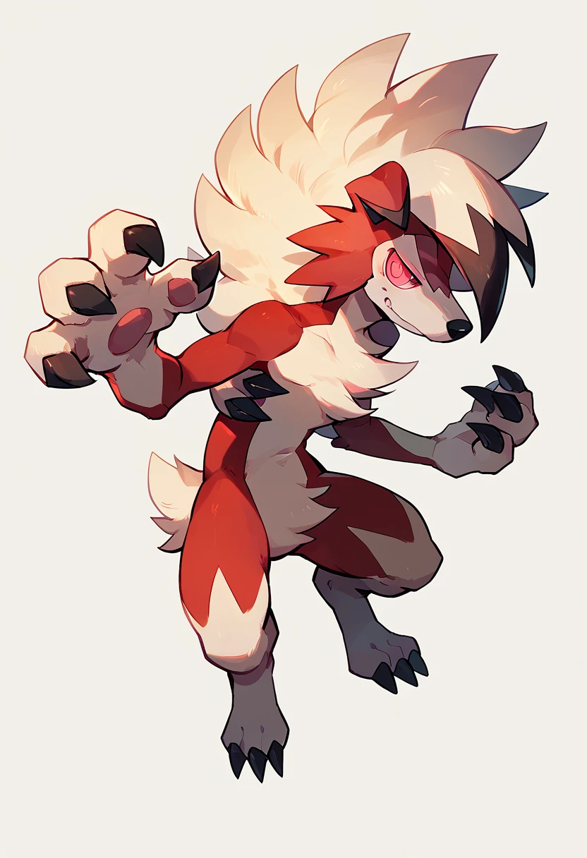 score_9, score_8_up, score_7_up, score_6_up, source_furry, solo, dof,  full-length portrait, white background,  <lora:POKEMON_LYCANROC_MIDNIGHT:1> midnight_lycanroc, pokemon (creature)