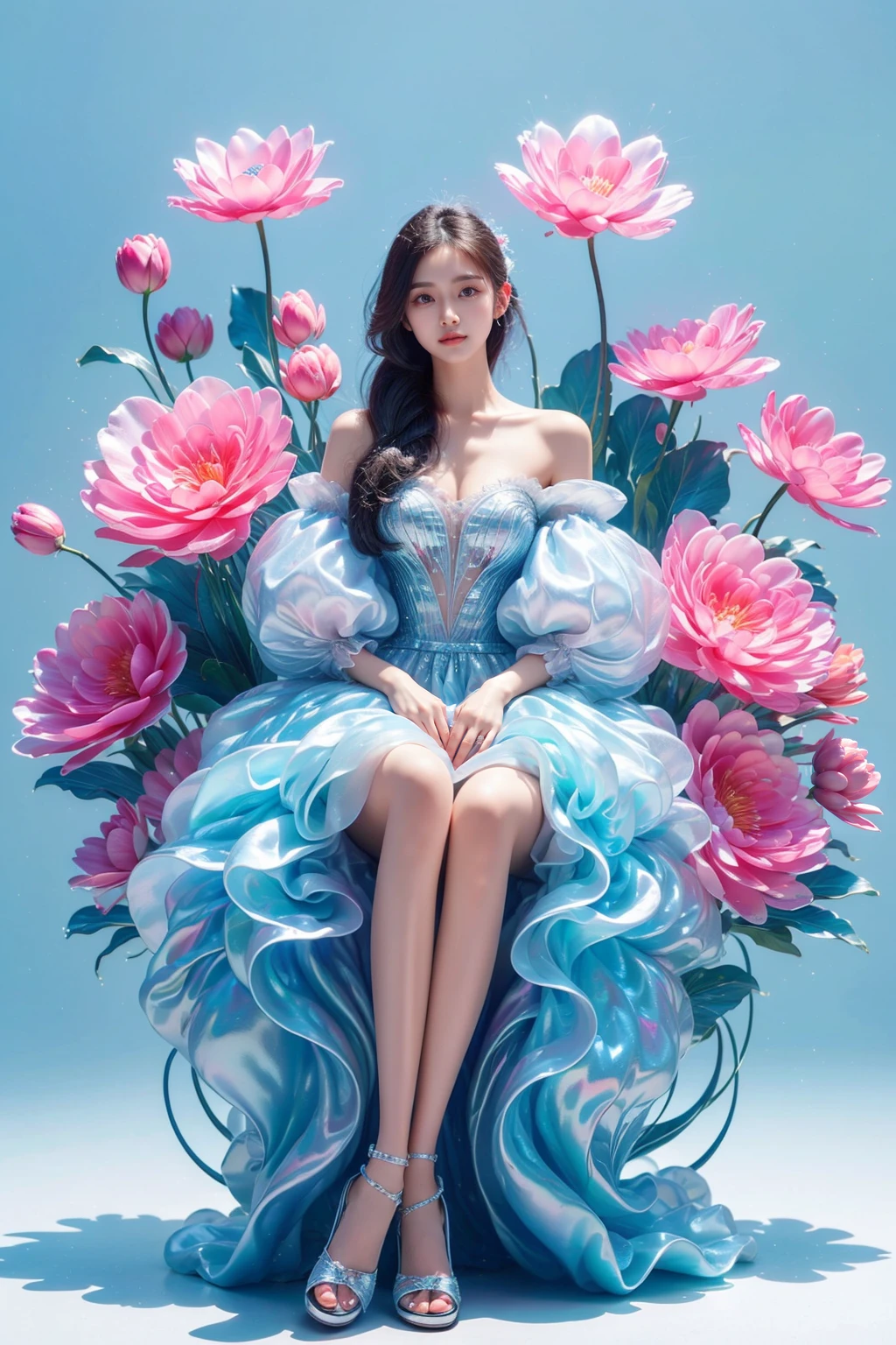 1girl,full body,sitting,ice flower,ice flower dream,<lora:JAY - ICE FLOWER DREAM:0.7>,, (best quality:1.3)