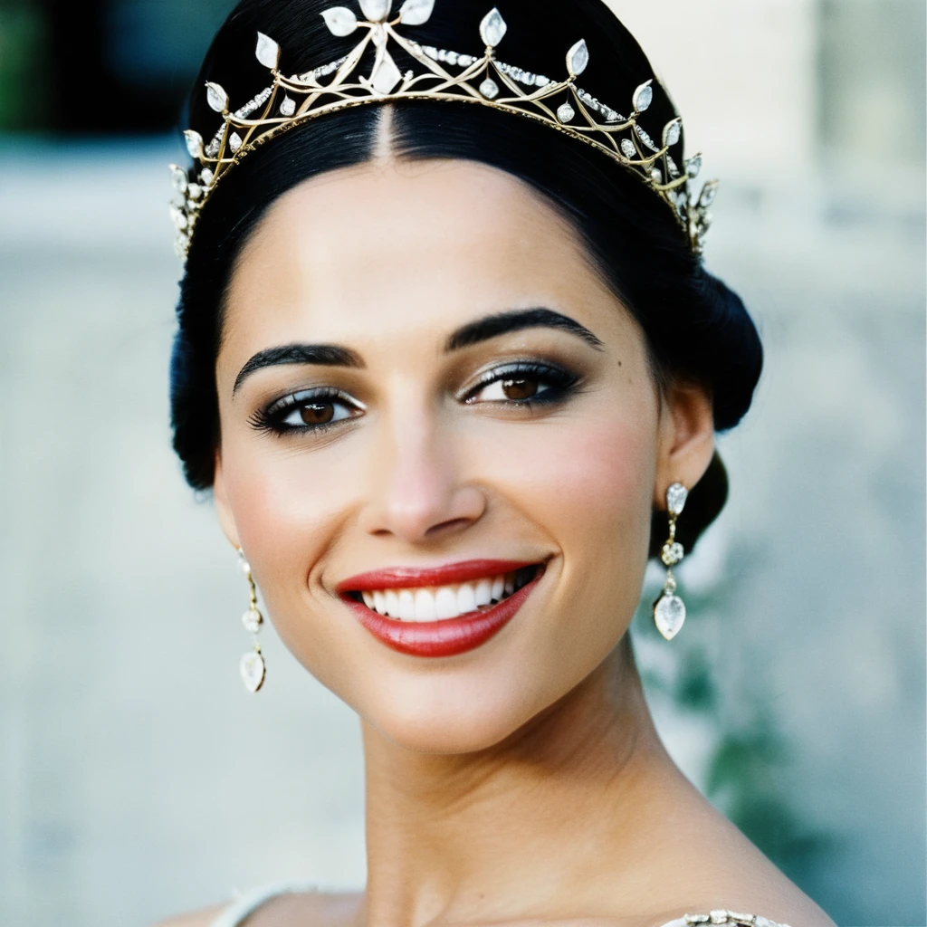 (Skin texture),High quality,Closeup face portrait photo, analog, film grain, actress dressed as a medieval queen with a delicate diamond tiara,regal, bright smile,  naxsctt,  <lora:naoscott_juggerX_xl_1_wocap-naxsctt-000080:1>