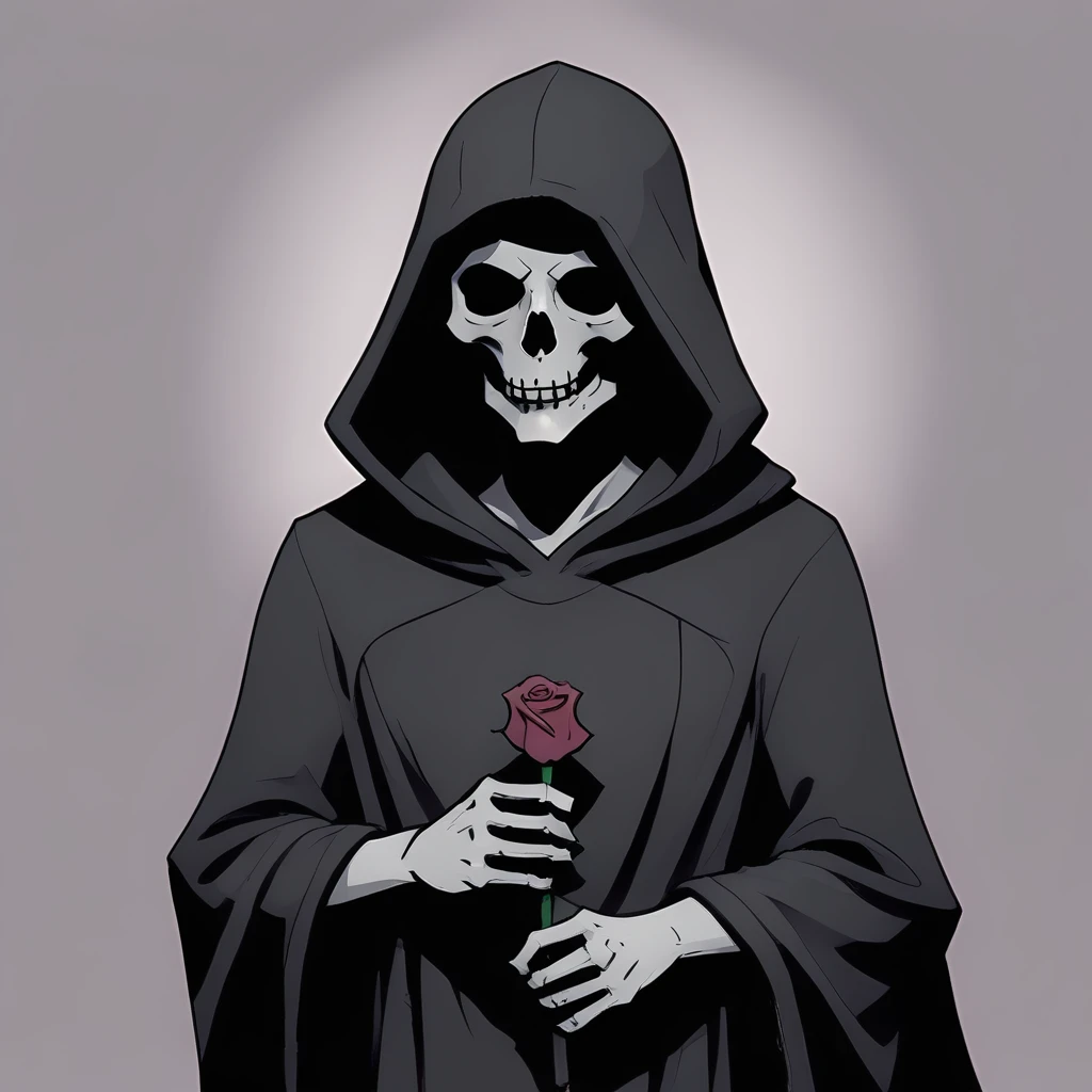 s_darkcore style, grim reaper in hooded robe, holding a rose