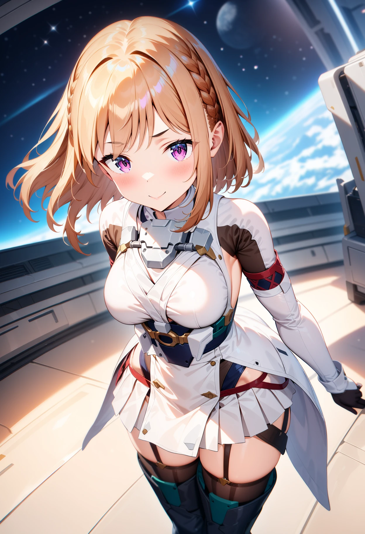 masterpiece,best quality,very aesthetic,absurdres,intricate details,rim light,1girl,
<lora:shiina_V4_6:1>,shiina,futumushi,black thigh boots,<lora:Fixhands_anime_bdsqlsz_V1:1>,
light_blush,smile,Space Station,starry_sky,flying,looking_at_viewer,cowboy_shot,, masterpiece,best quality, very aesthetic, absurdres, ultra detailed, high resolution, 4k, extremely detailed CG,