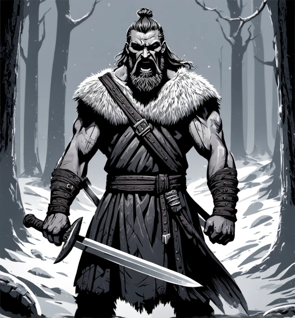 Angst design of a viking man holding sword