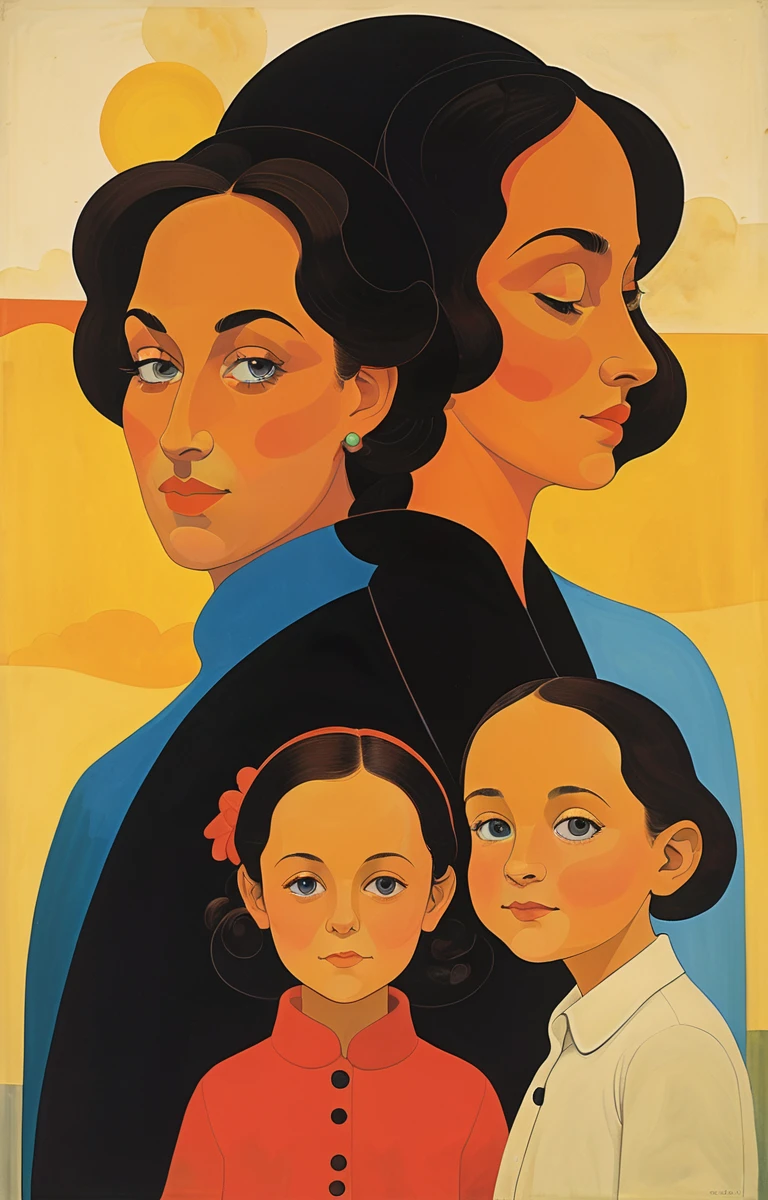 masterpiece,best quality,<lora:tbh368-sdxl:0.6>,illustration,style of Milton Glaser portrait of family