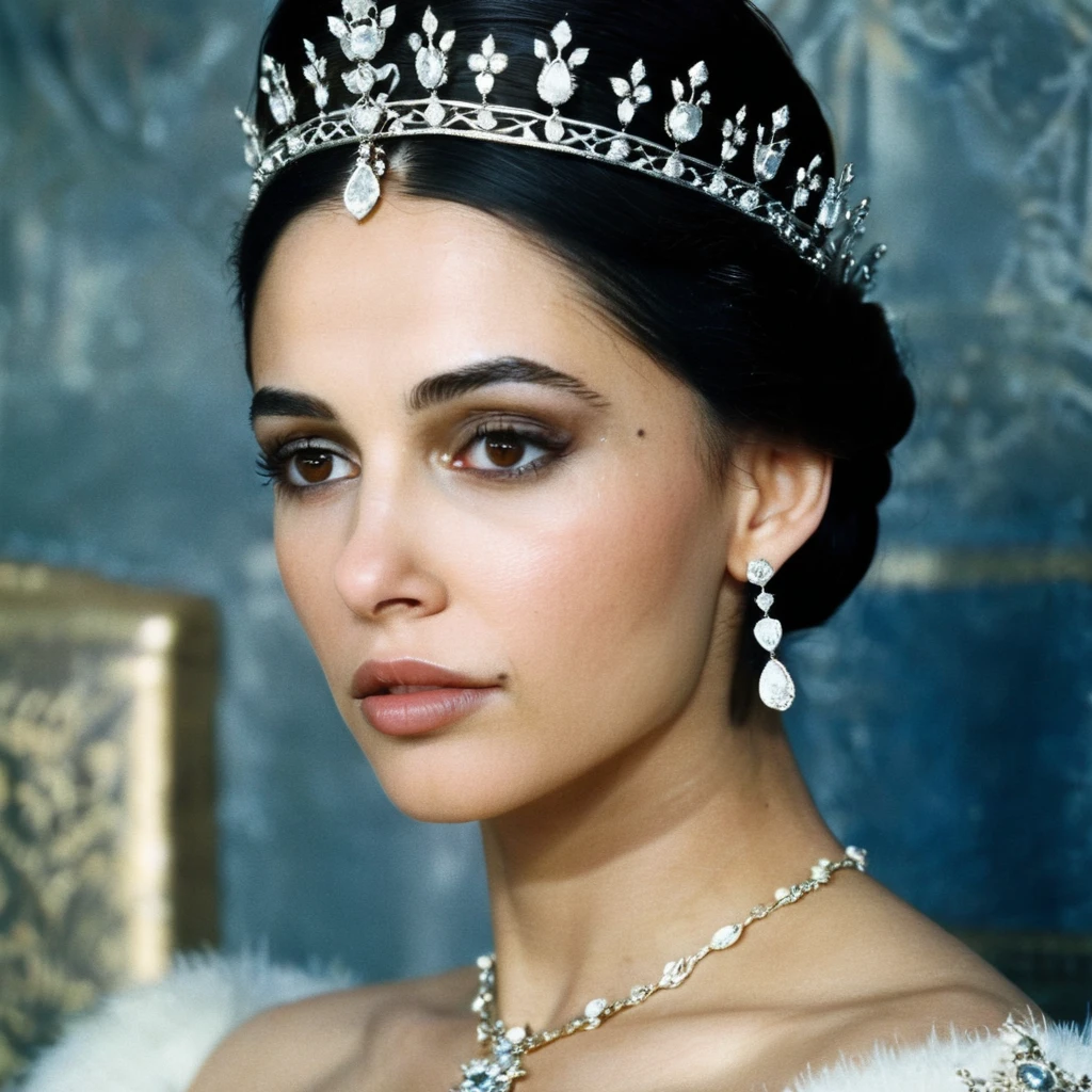 (Skin texture),High quality closeup face portrait photo, analog, film grain, actress dressed as a medieval queen with a delicate diamond tiara,regal,  naxsctt,  <lora:naoscott_juggerX_xl_1_wocap-naxsctt-000080:1>