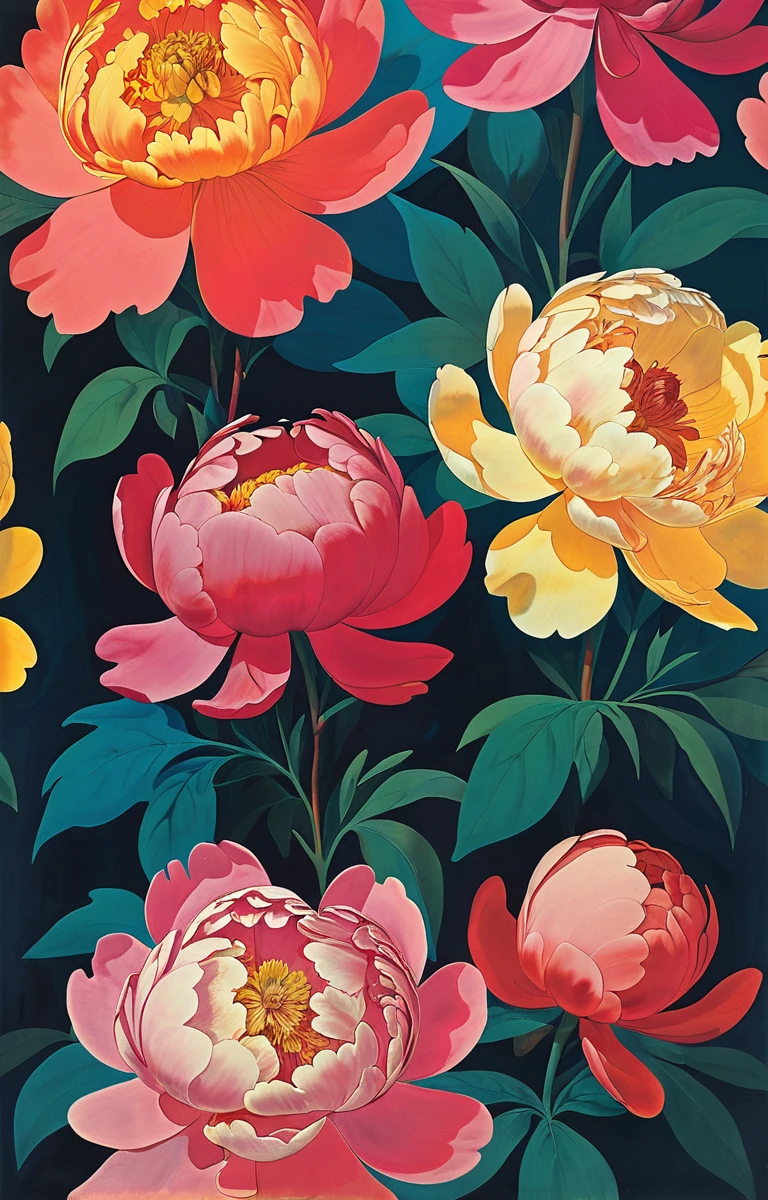 masterpiece,best quality,<lora:tbh368-sdxl:0.6>,illustration,style of Milton Glaser decaying peonies