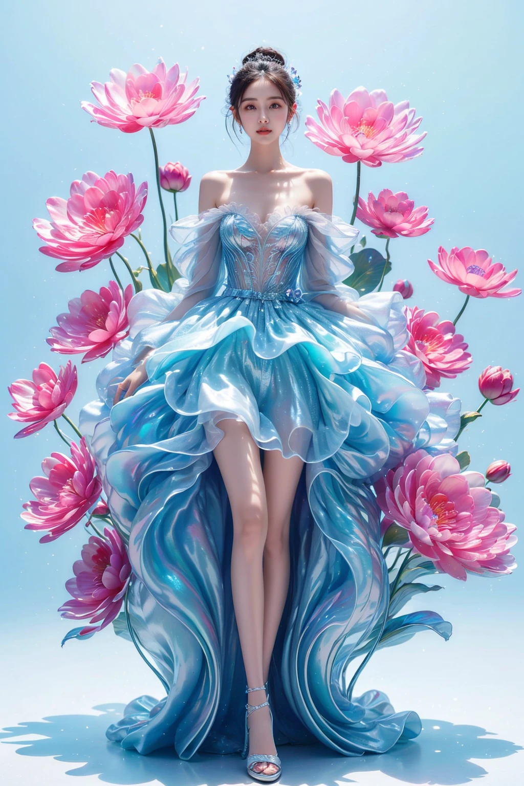 1girl,full body,standing,ice flower,ice flower dream,butterfly,<lora:JAY - ICE FLOWER DREAM:0.75>,, (best quality:1.3)