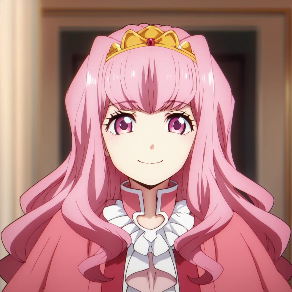 score_9, score_8_up, score_7_up, score_6_up, score_5_up, score_4_up, source_anime, , Charlotte, pink dress, pink eyes, portrait, smile