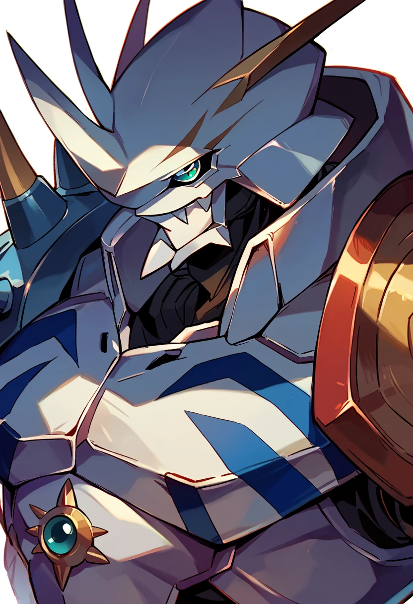 score_9, score_8_up, score_7_up, score_6_up, source_furry, solo, dof, half-length portrait, white background,  <lora:DIGIMON_OMNIMON:1> omegamon, omnimon, digimon (creature), close up