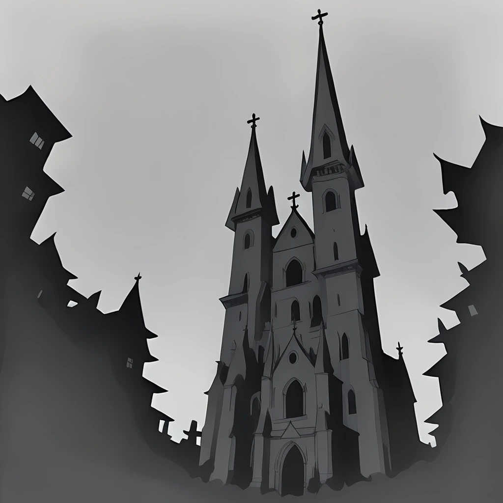 s_darkcore style, gothic cathedral, scary town